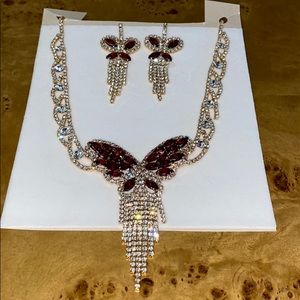 Red Ruby Butterfly Necklace and Earring